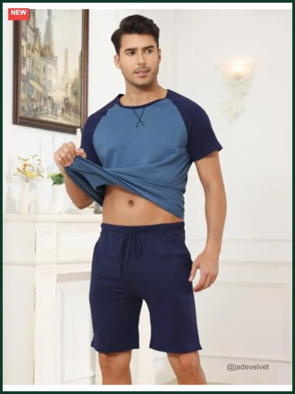 Men's Cotton Pajama Set Short Sleeve Shorts Lightweight Sleepwear Loungewear
